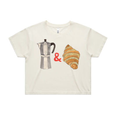 Coffee and a Croissant Crop Tee Thumbnail